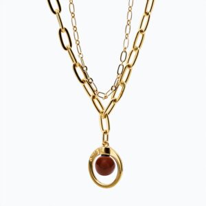 Collana Cerchio doppia Versatile Thin oro — Sfera in ceramica marrone chiaro