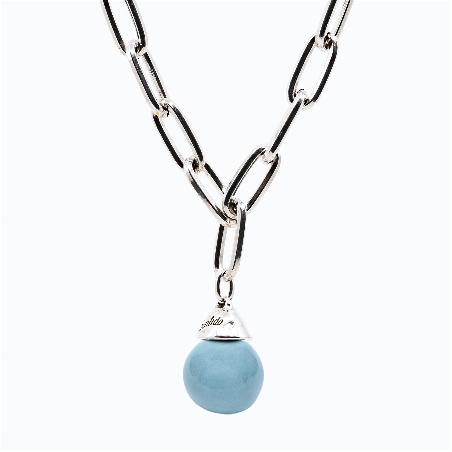 Collana Campana Versatile linea Bold argento — Sfera in ceramica azzurro