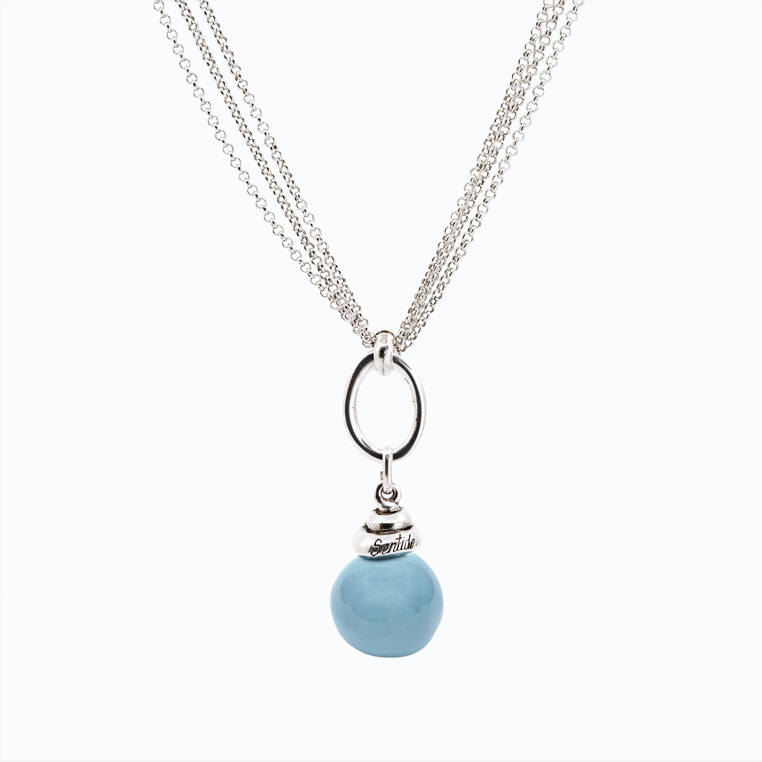 Collana Campana Versatile linea Bold argento — Sfera in ceramica azzurro