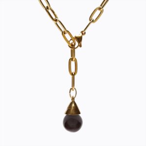 Collar Goccia Versatile Thin oro — Esfera de cerámica marrón chocolate
